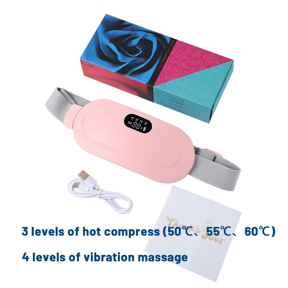 Electric Period Cramp Massager Vibrating Heating Belt for Menstrual Colic Relief Pain Waist Stomach Abdominal Warm Palace Belt
