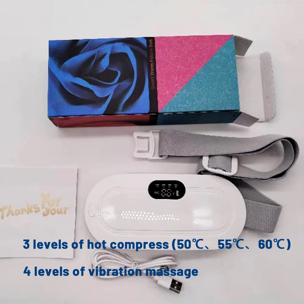 Electric Period Cramp Massager Vibrating Heating Belt for Menstrual Colic Relief Pain Waist Stomach Abdominal Warm Palace Belt
